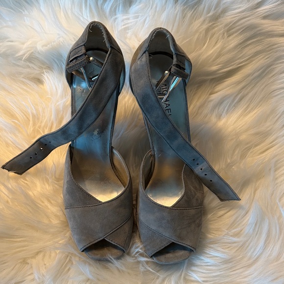 Michael Kors Shoes - Michael Kors Gray Suede Crisscross Peep-Toe Ankle Strap Heels